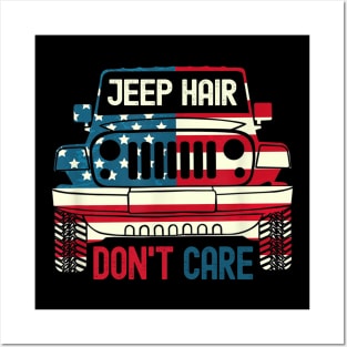 jeep hair don't care american flag jeep Posters and Art